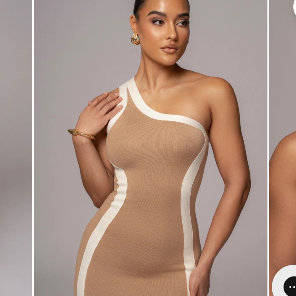 Jluxlabel Breann One-Shoulder Tan and White Dress